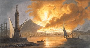 Utsikt över Vesuvius stora utbrott från Neapels mullvad natten den 20 oktober 1767, skylt 6 från 